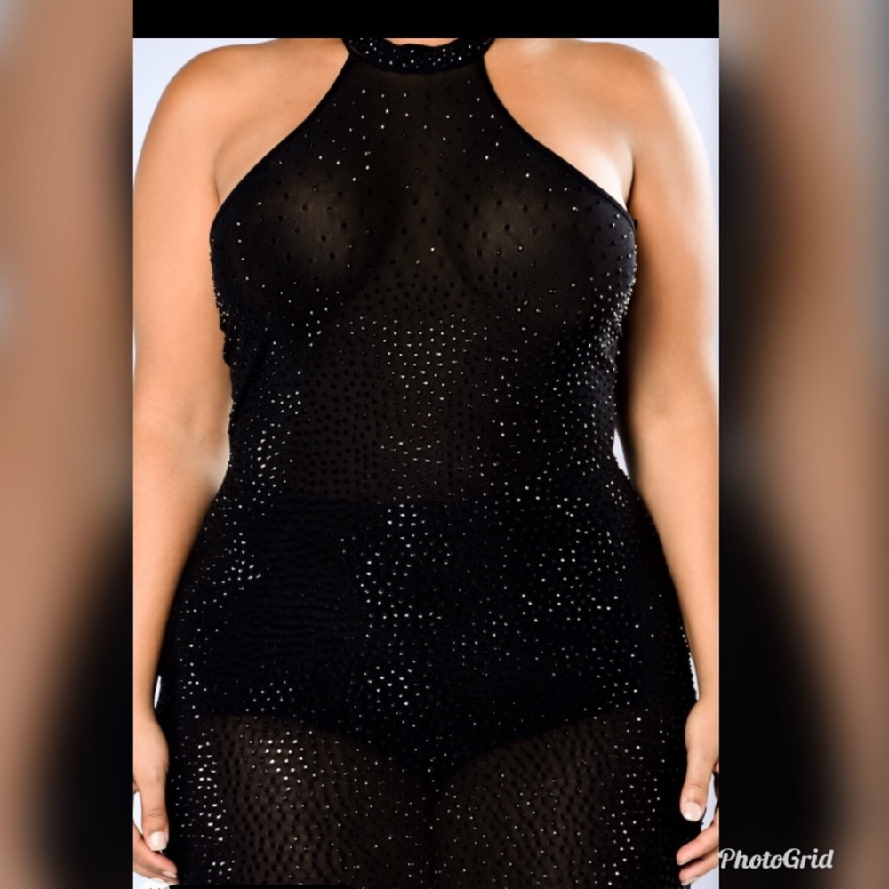 Rhinestone black sheer dress ,worn once